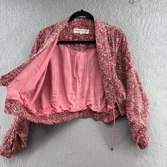 Free People Rosalina Jacket Mocha Combo Printed Dolman Sleeve Size Small - Picture 8 of 16